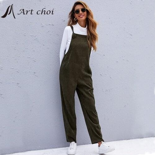 2021 Women Strap Loose Jumpsuit Autumn Casual Pencil Pants Solid Corduroy Suspenders Bib Overalls Sleeveless Playsuits Jumpsuits