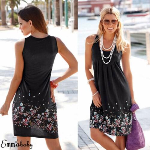 Summer Boho Beach Dress Women Tank Sleeve Flower Print loose Short Mini Dress Female Sundress Vestidos for Evening Party