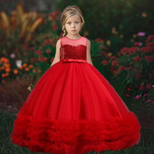 12 Yrs Teenagers Kids Girls Wedding Long Girl Dress Sequined bow Backless elegant Princess Party Pageant Formal Childrens dress
