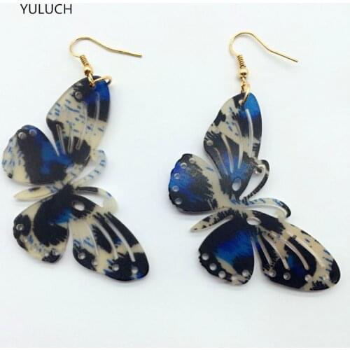 2017 personality New design strip leapord color Acrylic butterfly earring pair hot hollow Big handmade purple