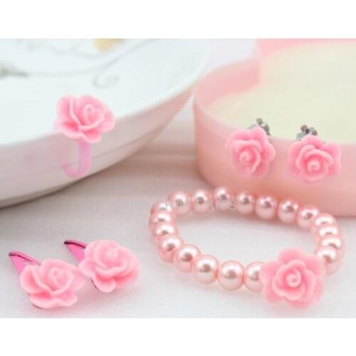 3 sets Handmade Children Jewelry Sets including Kawaii Rings,Hair Clips,Earrings and Bracelet can be customized w/free gift box
