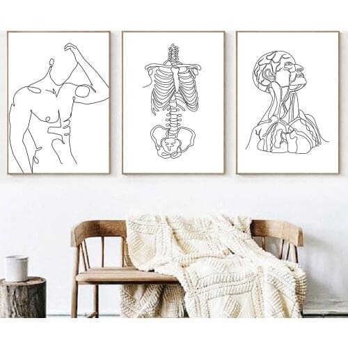 Abstract Human Skeleton Poster Male Body Line Drawing Canvas Print Human Anatomy Wall Art Painting Pictures Doctor Office Decor