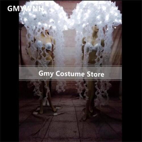 BC20 White led light costumes ballroom dance stage wears umbrella glowing Jellyfish party show dress luminous outfits rave cloth