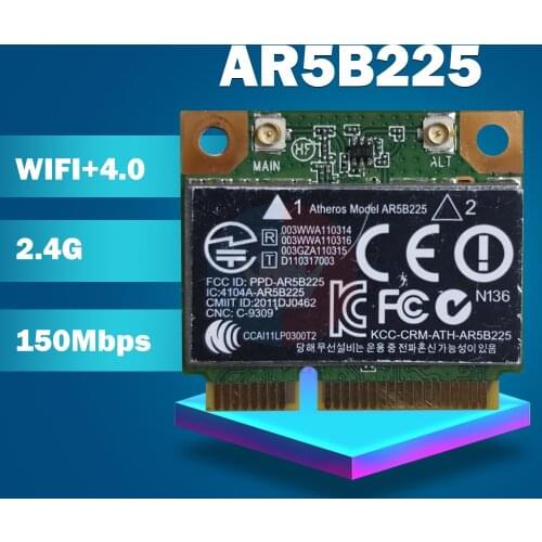 Atheros AR9485 AR5B225 Half Mini PCIe Wireless 300M+BT4.0 Card 654825-001 655795-001 for HP CQ43 CQ58 DV4 DV6 DV7 G4 G6 G7