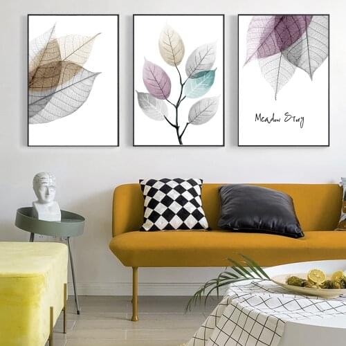 Colorful Transparent Leaf Poster Abstract Nordic Wall Art Minimalist Wall Art Pictures for Living Room Bedroom Home Decoration