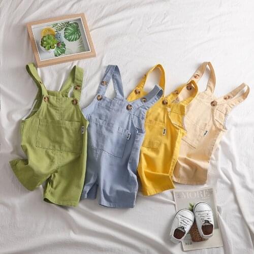 2021 Summer Kids Overalls Korean Casual Boys Girls Loose Cotton Jumpsuits Baby Suspender Shorts Childrens Shorts Pants Overalls