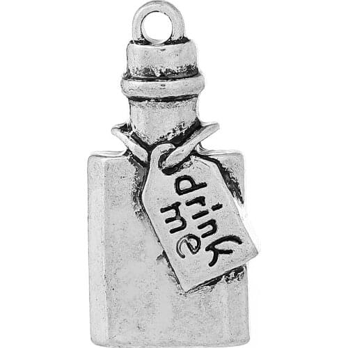 DoreenBeads Charm Pendants Bottle Silver Color Message Carved 28mm(1 1/8")x 14mm(4/8"),10 PCs