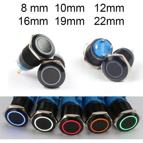 Electric Waterproof Power 12v Led Light Momentary Black Push Button Switch 8/10/12/16/19/22 mm Pressure Switches 220v Aluminium