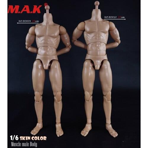 BD009/BD010 1:6 scale flexible nude soldier figures model with parts skin color muscle male man boy body figure for 12' head