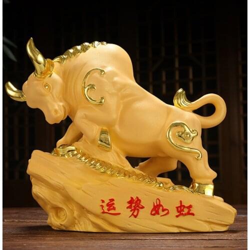 HOT SALE 2021 Home store Company TOP COOL business decorative art GOOD LUCK golden Fortune Taurus Bull Sculpture Statue large