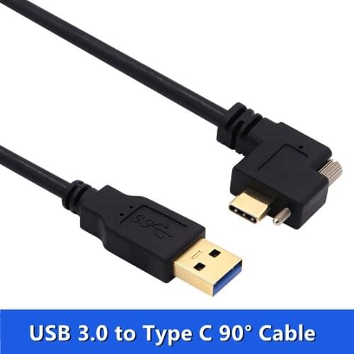 Gold USB 3.0 to Type C Dual Screw Locking to Standard USB 3.1 Data Cable 0.3m 1m 2m 3m Panel Mount Type-c Right Angled Cables