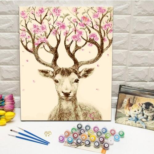 Framed Lovely Deer Oil Painting by Number Hand Painted Canvas Wall Art For Living Room Decoration Wall Art 40x50cm Unique Gift