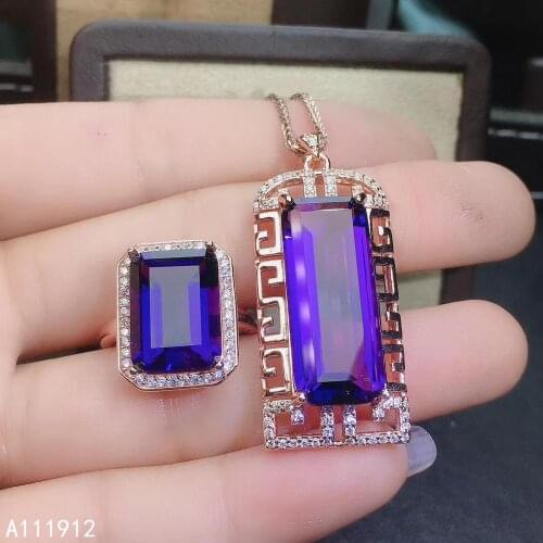 KJJEAXCMY fine jewelry Amethyst 925 sterling silver women pendant necklace chain ring set beautiful