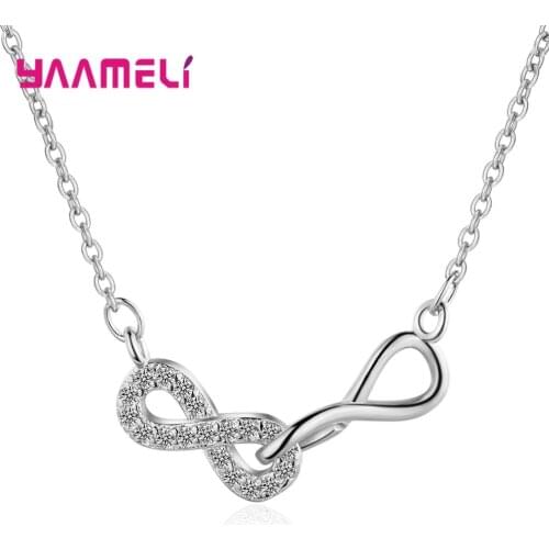 Classic Creativo 925 Sterling Silver Rose Gold Cubic Zirconia Pendant Necklace For Women Lucky 8 Couple Fashion Jewelry