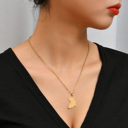 Women Stainless Steel Necklace Earrings Jewelry Set Gold Color Map Shape Jewelry Set Surprise Birthday Gift for Girlfriend