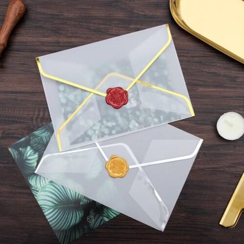 5 Pcs/Set Sulfuric Acid Paper Bronzing Edge Cellophane Envelope For Wedding Invitation Blessing Greeting Cards Letter Gifts