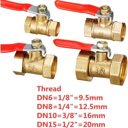 Brass ball valve 1/4'' 3/8'' 1/2'' Female Thread Ball Valve Brass Connector Joint Copper Pipe Fitting Coupler Adapter