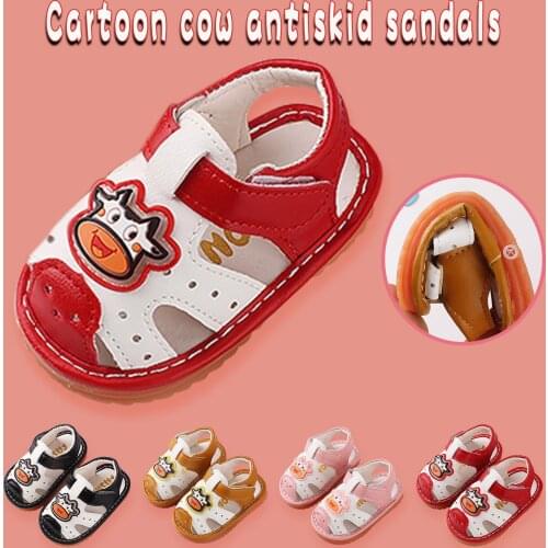 Summer Boys Girls Shoes Cute Cartoon Calf Baby Sandals With Voice Hollow Soft Sole Sneakers Anti-slip Toddler Kids Sandales