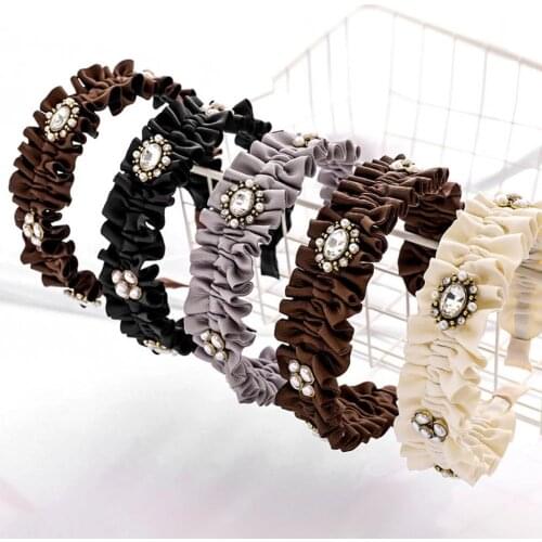 2021 New Beautiful Faux Pearl Solid Color Fine Workmanship Pleated Anti-fall Hair Hoop Hair Clasp Hair Accessories Daily Wear