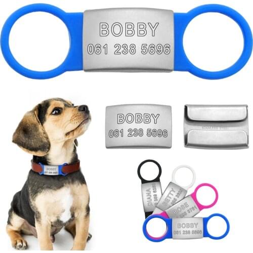 Stainless Steel Personalized Dog Cat ID Tag Customized Engraved Pet Nameplate Tags With Tensile Rubber For Pets Collar Leash