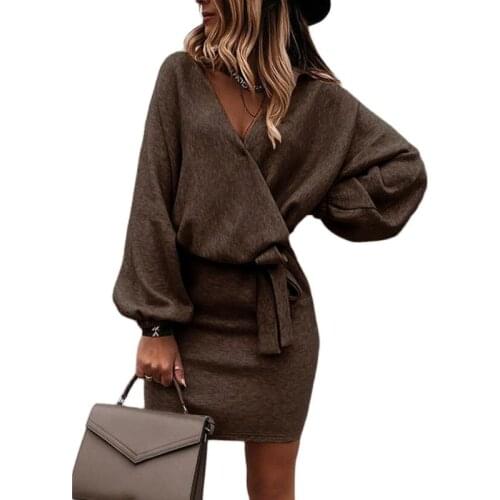 Spring Hot-Selling New Over-The-Knee Solid Color Long-Sleeved Temperament Dress