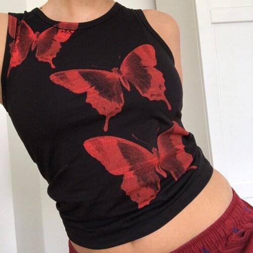 Butterfly Print Y2K Crop Tank Top Women 2021 Summer Slim Sleeveless Baby Tee T Shirt Gothic Casual 2000s Aesthetic Cropped Tops