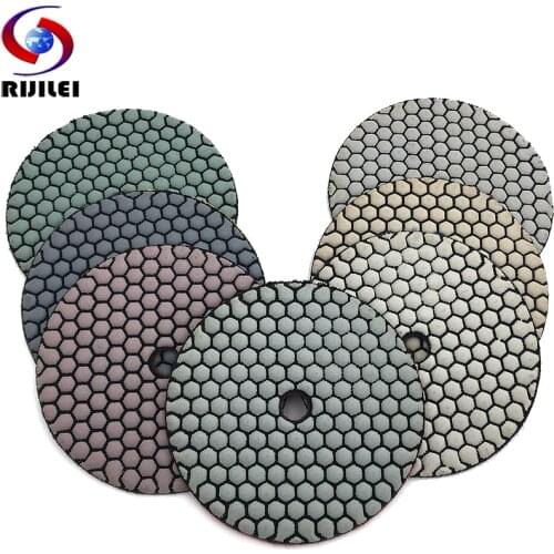RIJILEI 10Pcs/Set 5 Inch Dry Polishing Pad 125mm Resin Diamond Grinding Disk Marble Granite Polishing Tool Abrasive