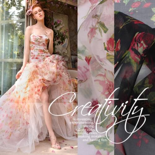 Flowers in May when printed spring silk organza fabric clothing silk gauze dress fabric