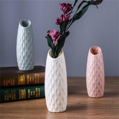 Nordic Plastic Vase Imitation Ceramic Flower Pot Weave Plants Arrangement Decor Flower Vase Imitation Ceramic Flower Basket