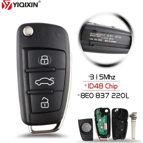 YIQIXIN 3 Button Flip Folding Remote Car Key 315/433Mhz 8E0837220R/8E0837220AF Glass ID48 8E Chip For Audi A2 A3 A4 A6 A6L A8 Q7