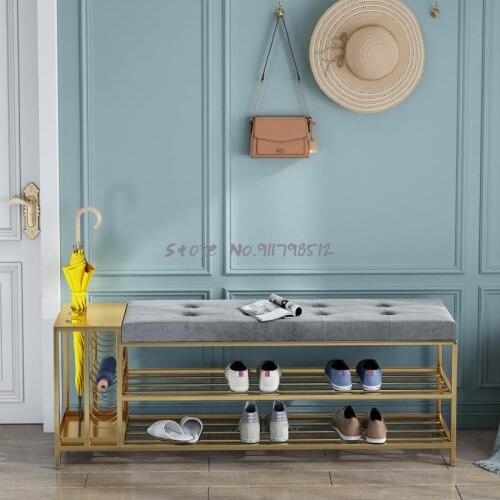 Shoe-changing stool Household door-sitable shoe cabinet Umbrella stand Simple and modern door-to-door wrought iron soft cushion