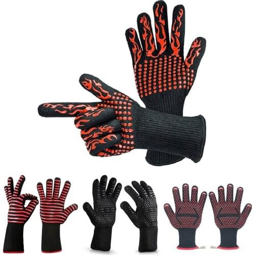 1 Pair Heat Resistant Thick Silicone Cooking Baking Barbecue Oven Gloves BBQ Grill Mittens Dish Washing Gloves Kitchen Supplies