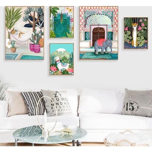 Tiger Lion Elephant Leopard Moroccan Boho Nordic Posters And Prints Wall Art Canvas Painting Wall Pictures For Bedroom Decor