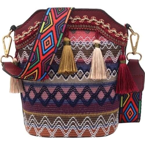 Vintage Ethnic Shoulder Bag Embroidery Boho Hippie Tassel Tote Messenger Beach Crossbody Women Girls Purse Phone Wallet
