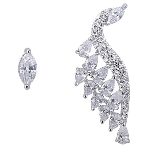 YAN MEI Cubic Zirconia Silver Plated Majestic Feathers Phoenix-Wing Earrings With White Clear GLE5869Y