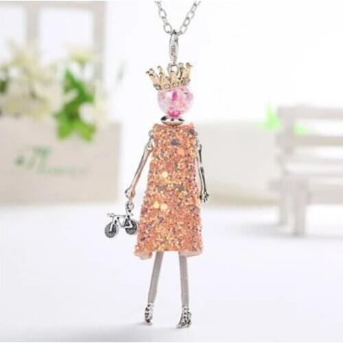 YLWHJJ brand 2020 new cute doll long chain necklaces for women Crown Princess hot pendant necklace metal maxi fashion jewelry