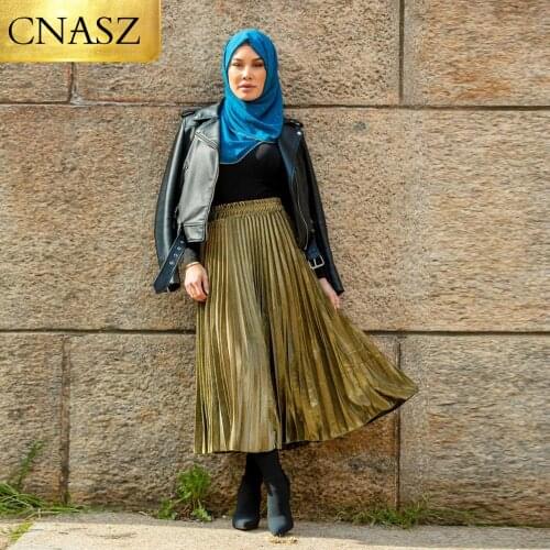 Women Elegant Pleated Skirt Glossy Skirt Plain Shiny Fashion Party Office Ladies Skirts Solid Color High Waist Skirts