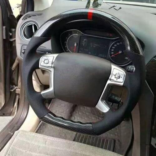 Cuatomized Gloss Carbon Fiber Steering Wheel Alcantara Leather Replacement For Ford Explorer 2011-2015