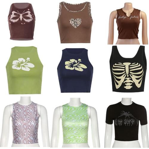 Summer Fairy Grunge Butterfly Print Sleeveless T-shirt Y2k Aesthetic Gothic Clothes Crop Top Streetwear Tank Top Harajuku Female