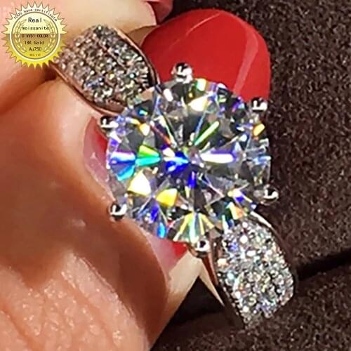 14K Au585 Gold rings Women Wedding Party Engagement Ring 1 2 3 4 5 Carat Round 3 Rows Moissanite Diamond Ring Trendy Classic