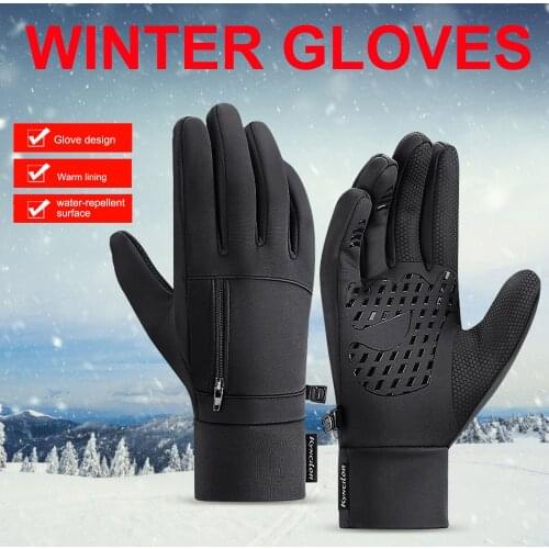 Winter Cycling Gloves Men Touch Screen Waterproof Windproof Non-slip Outdoor Sports Hiking Warm Polar Fleece Full Finger Gloves