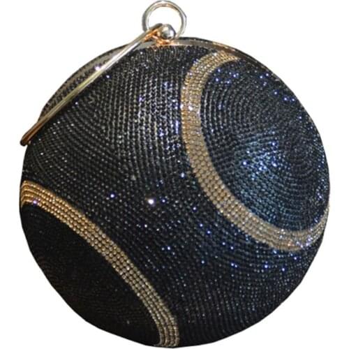 066F Tennis Shaped Clutch Bags Rhinestones Evening Purse Party Glitter Ball Handbag