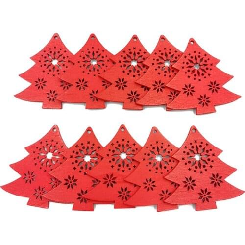 10pcs Red Christmas Tree Unfinished Wooden Ornaments Wood Slices Crafts for DIY Crafts Christmas Hanging Ornaments Decorations
