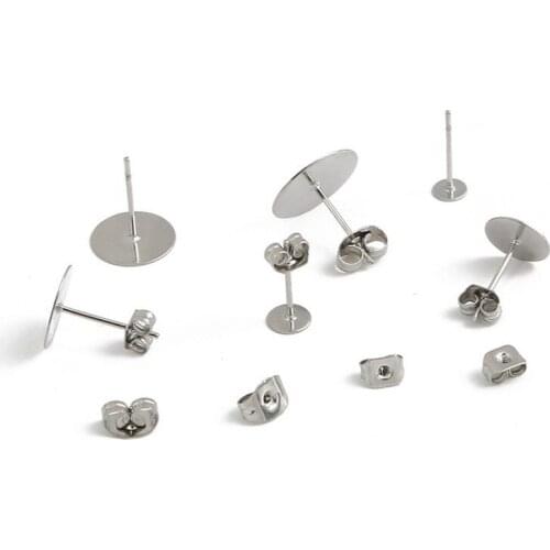 100pcs/bag 316L Stainless Steel Earring Studs DIY Ear Blank Post Pins 3-12mm Flat Round Tray Base Ear Jewelry Making Components