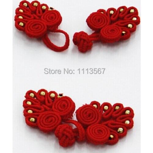 100set Craft Handmade Fabric Deep Red Braided Pearl Button Sewing On Chinese Frog Closure Fastener Knot Button NK47