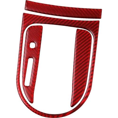 3PCS Real Carbon Fiber Car Interior Gear Shift Panel Frame Cover Trim Decal Sticker for Ford 2015-2019 Accessories -Red