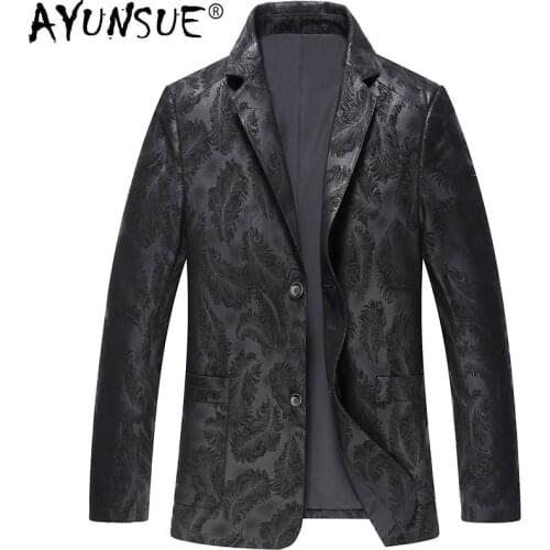 AYUNSUE Spring Genuine Leather Jacket Men New Real Sheepskin Coat for Men Plus Size Leather Blazers Print Slim Fit 4778 KJ1936