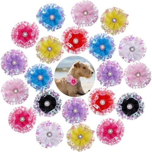 Free Shipping 100pcs Small Dog Accessories Flower-Collar Pet Dog Bowtie Slidable Dog Collar Accessories Spring Pet Supplies