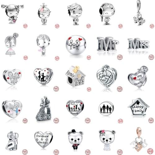 Hot Fashion Boy and Girl Family Newlyweds Diy Bead Fit Original Pandora Charm Silver Color Bracelet Diy Jewelry Making For Women