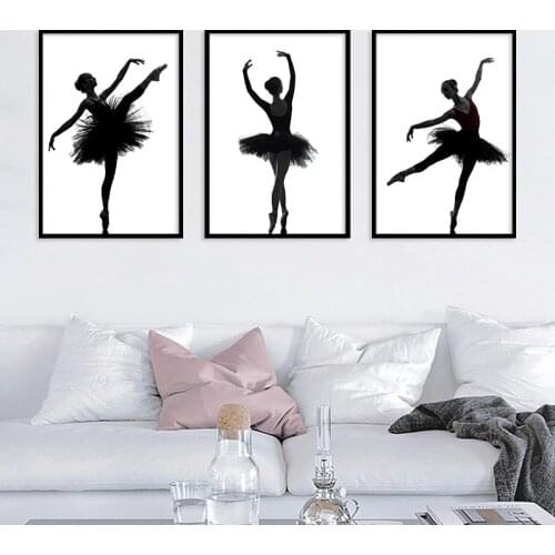 Black White Ballet Dancer Silhouette Beauty Girl Photo Art Print Poster Wall Picture Canvas Painting Ballerina Home Decor Gift